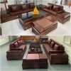 Bàn ghế phòng khách gỗ Sồi Nga góc nệm chân pháo 2 văng
