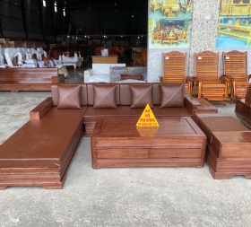 Bàn ghế phòng khách gỗ Sồi Nga góc nệm chân pháo
