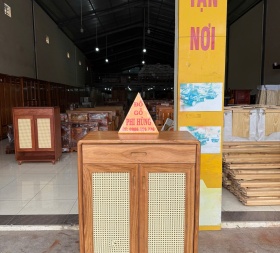 Tủ dép gỗ Hương xám 2 cánh (mây)