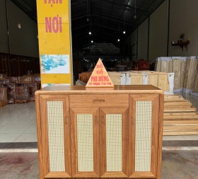 Tủ dép gỗ Hương xám 4 cánh (mây)
