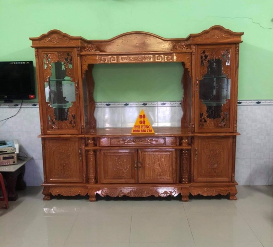 Kệ ti vi gỗ gõ đỏ kích thước 2m