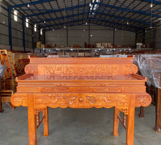 Kệ thờ gỗ gõ đỏ cuốn thư 1m54