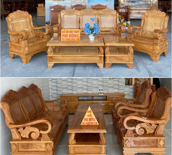 Bàn ghế phòng khách gỗ gõ đỏ thùng nhật