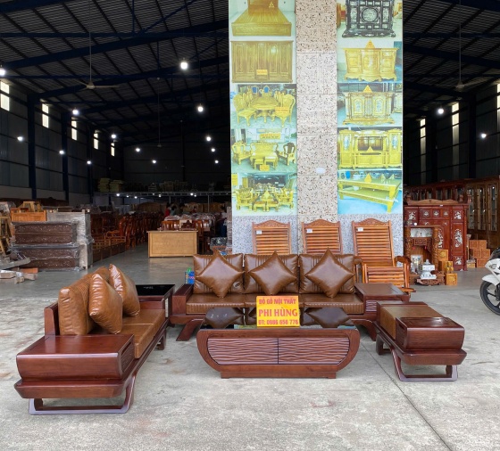 Bàn ghế phòng khách gỗ Sồi góc 2 văng Hoàng Gia