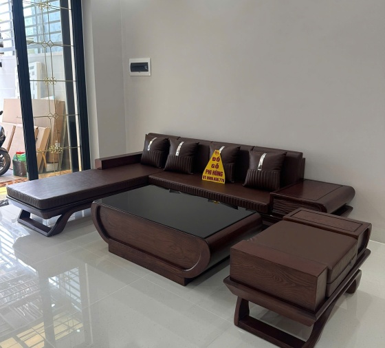 Bàn ghế phòng khách gỗ sồi góc Hoàng Gia