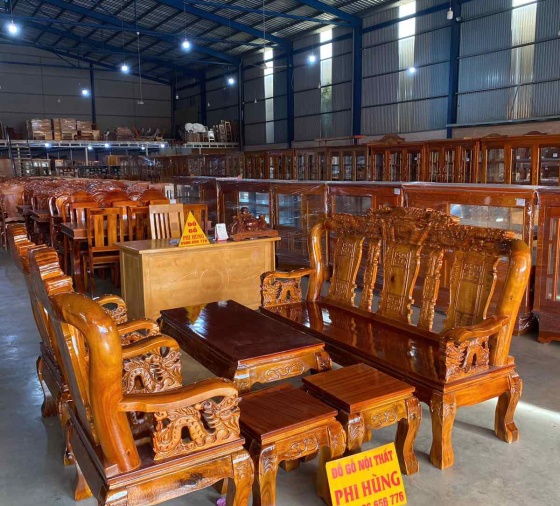 Bàn ghế phòng khách gỗ Tràm tay 10 (Quấn thư)