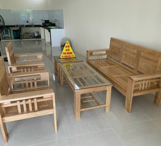 Bộ bàn ghế phòng khách gỗ sồi Nga PLT trắng