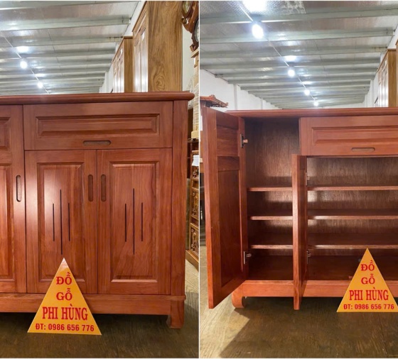 Tủ dép gỗ hương đá 3 cánh