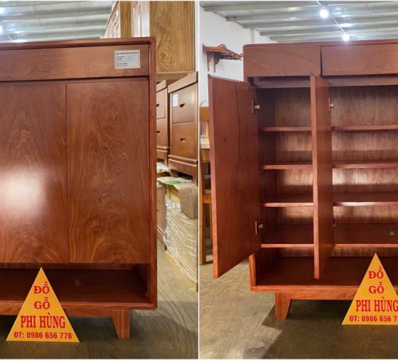 Tủ dép gỗ hương đá 3 cánh (loại cao)