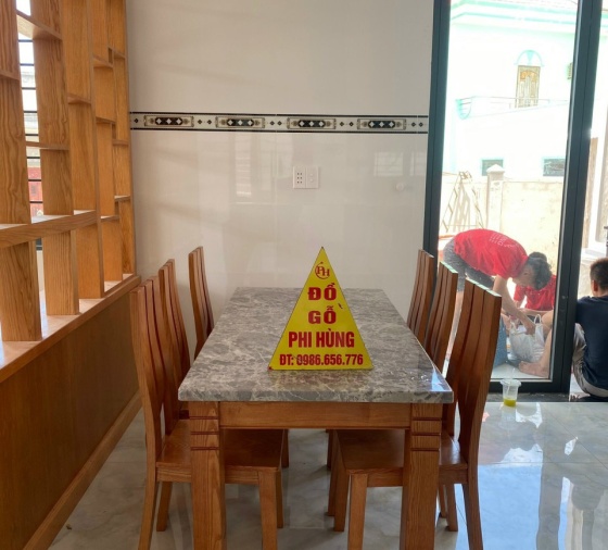 Bàn ăn gỗ sồi mặt đá 6 ghế
